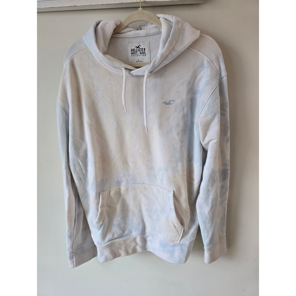 Hollister Must-Have Collection Blue White Tie Dye Hoodie Womens Large Logo L